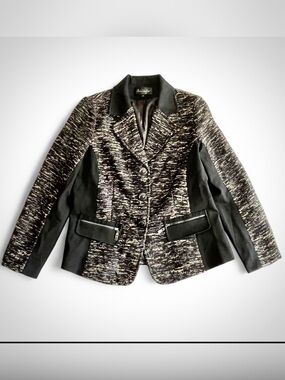 Anne Klein Blazer Amanda Collection Black and White Tweed Contrast-Panel Blazer